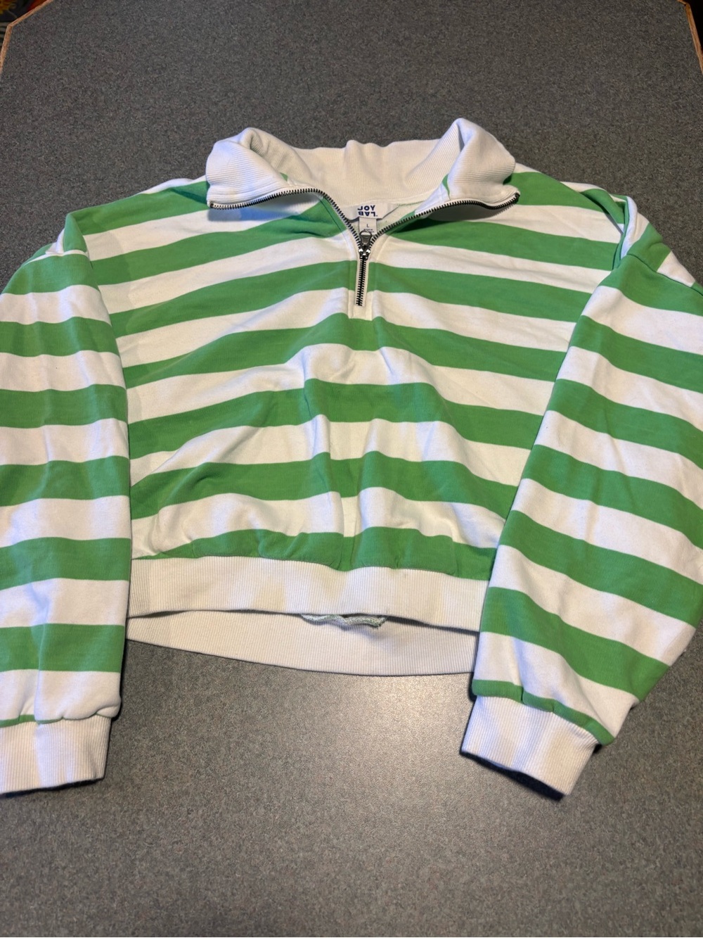 JoyLab Green and White Striped Half-Zip Sweatshirt
